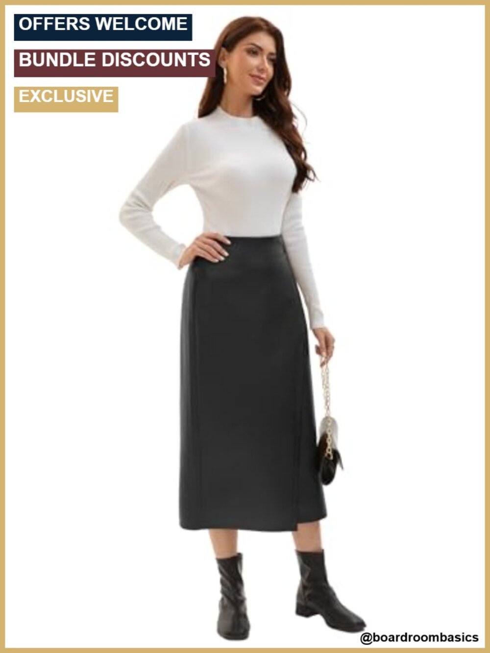 Faux Leather Bodycon High Waisted Midi Pencil Skirt with Slit Work Fall Winter - Picture 6 of 6